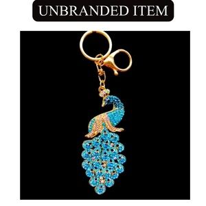 BAG CHARM/KEY CHAIN: Blue/Turquoise Rhinestone Peacock, EUC